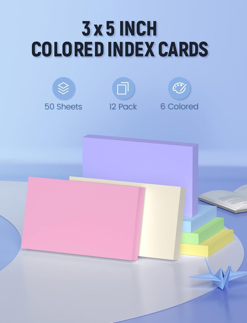 Aidunmis Colored Blank Index Cards 3x5, 600 Pcs 3x5 Index Cards, Double-Sided Blank Flash Cards, Heavy Bright Note Cards 3 x 5, 6 Colors Flashcards for Studying, Colored Notecards for Office, School, and Home - Image 2